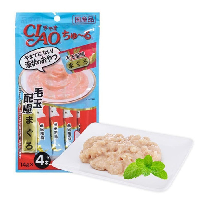 Súp dinh dưỡng, súp thưởng cho mèo Inaba Ciao Churu gói 4 tuýp Vị Cá ngừ giúp giảm búi lông SC101 (giao hàng siêu nhanh)