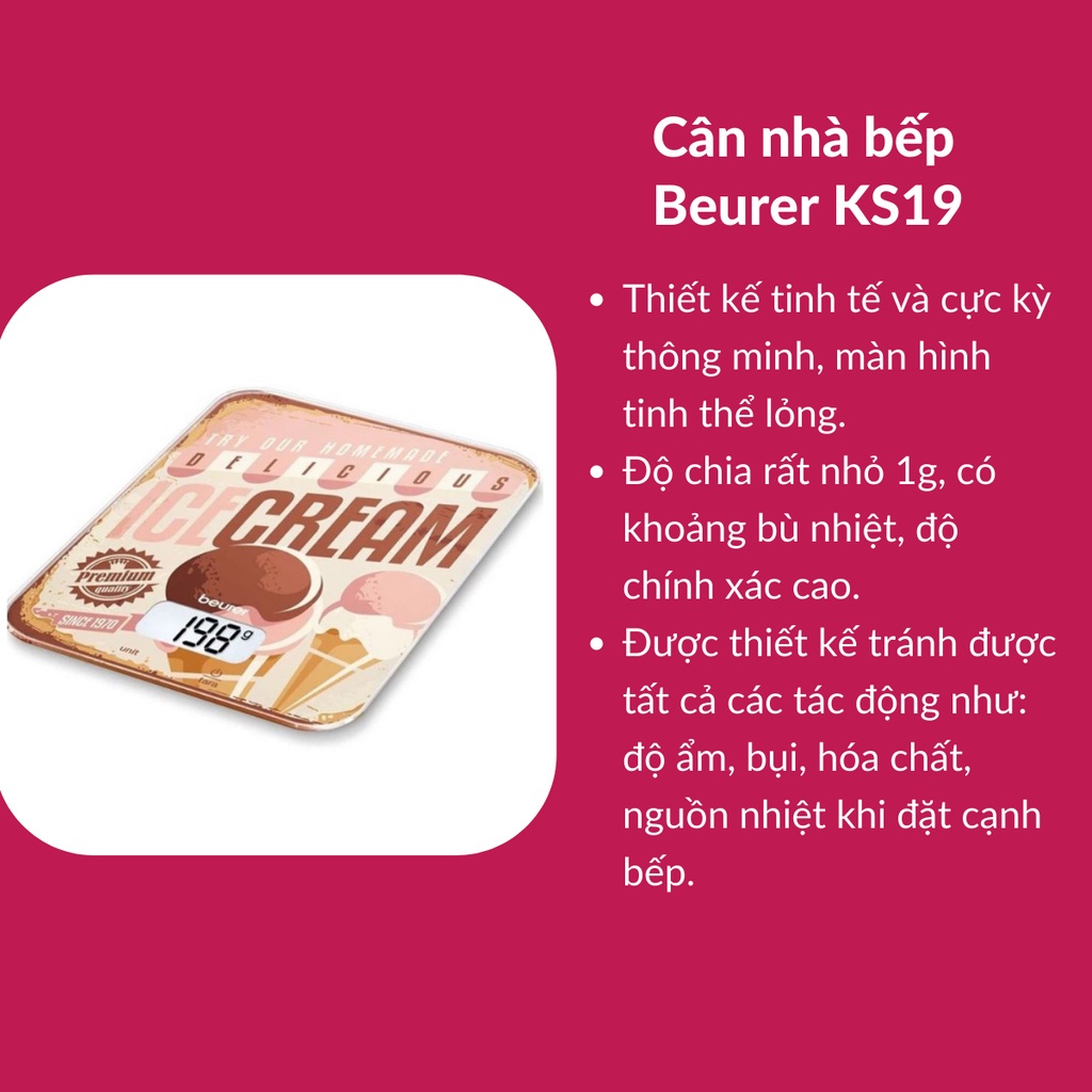 Cân chia thực phẩm nhà bếp beurer KS19 giúp tính toán lượng calo trong thức ăn chính hãng bảo hành 24 tháng