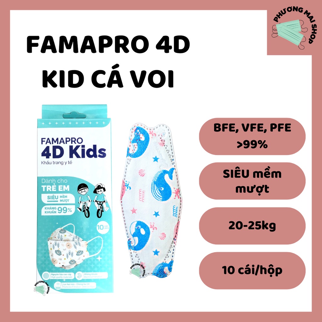 [4D KID] Khẩu Trang Y Tế Trẻ Em Kháng Khuẩn Famapro - Hộp 10 cái