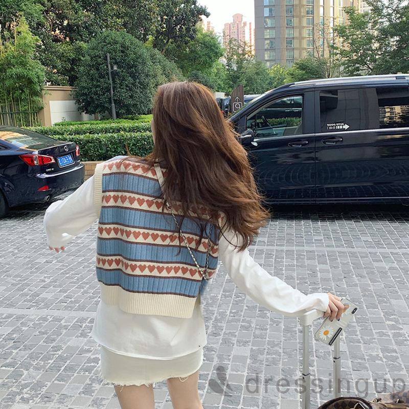 Đầm Dệt Kim Sát Nách Cổ Chữ V Dáng Rộng In Họa Tiết Trái Tim Xinh Xắn Cho Nữ