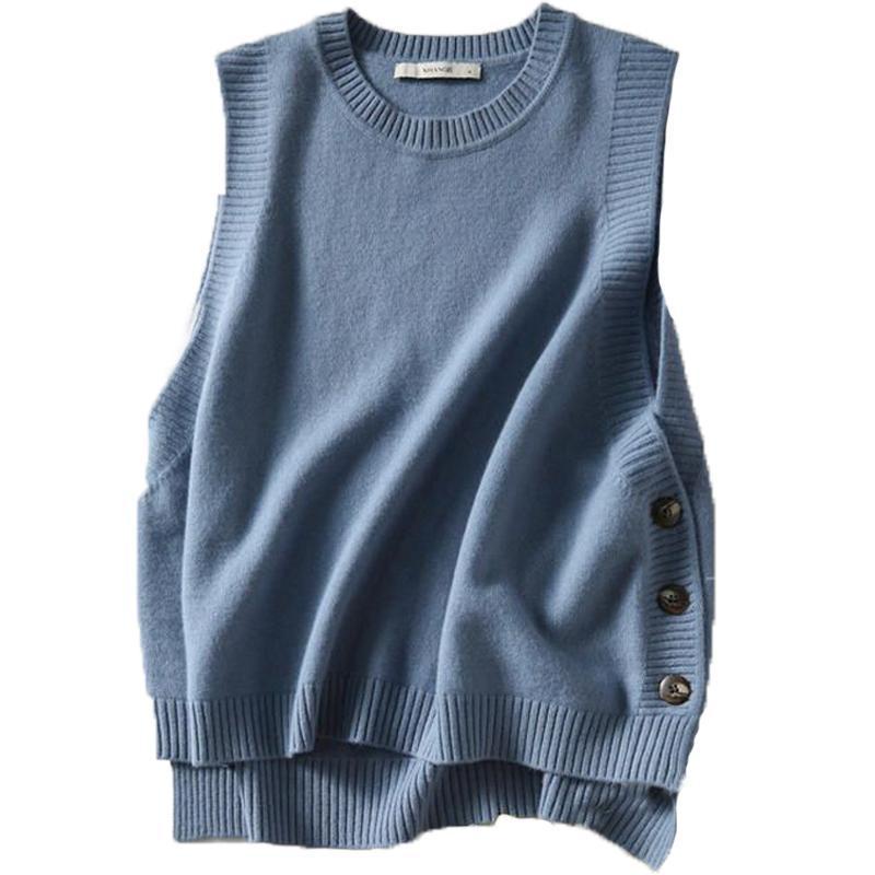 Áo Sweater Dệt Kim Không Tay Cổ Tròn Dáng Rộng Thời Trang Xuân Thu Hàn Quốc Mới 2022