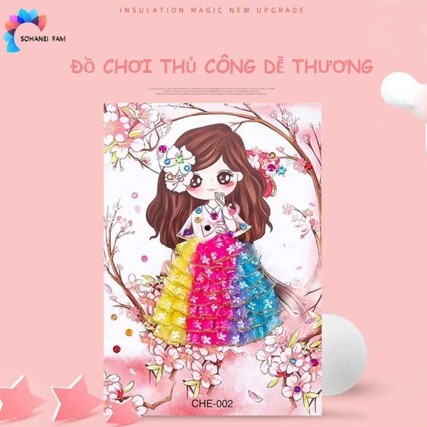 Tranh Dán Váy Công Chúa 3D Kèm Hạt Cườm Trang Trí  -SOHANEI FAM -Đồ Chơi Thủ Công