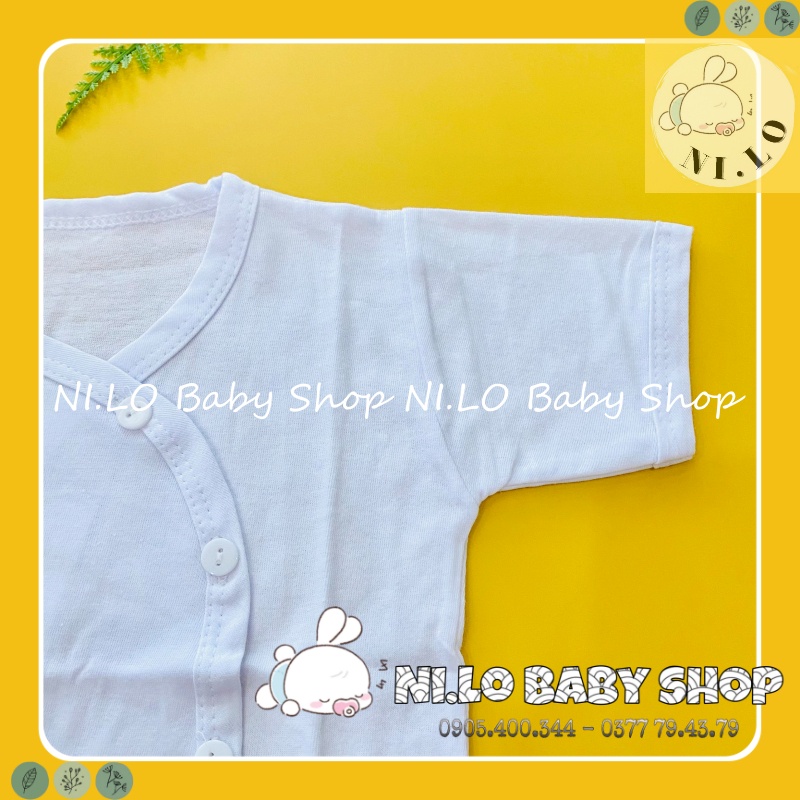 Áo sơ sinh Ngắn tay Cài Xéo Màu Trắng Trơn (100% Cotton Cao Cấp)