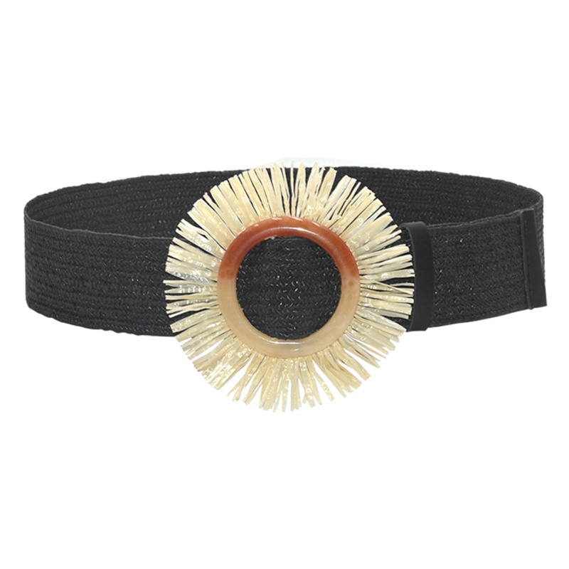 Thắt Lưng Đan Rơm Bản Rộng Khóa Hình Hoa Phong Cách Bohemian Cổ Điển Tùy Chỉnh Thời Trang Cho Nữ