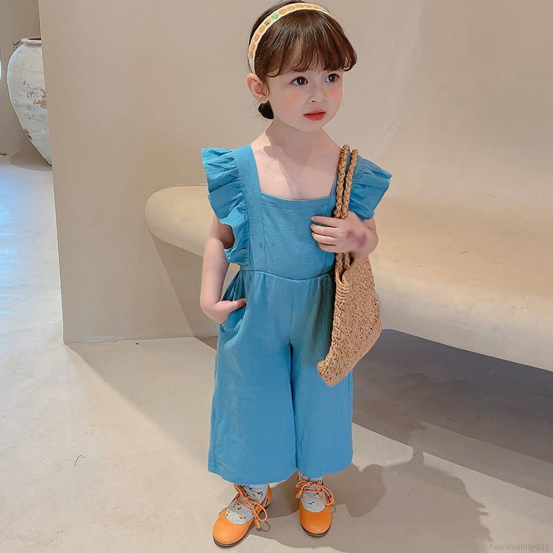 Bộ Áo Liền Quần Không Tay Ống Rộng Hở Lưng Phong Cách Hàn Quốc Cho Bé Gái