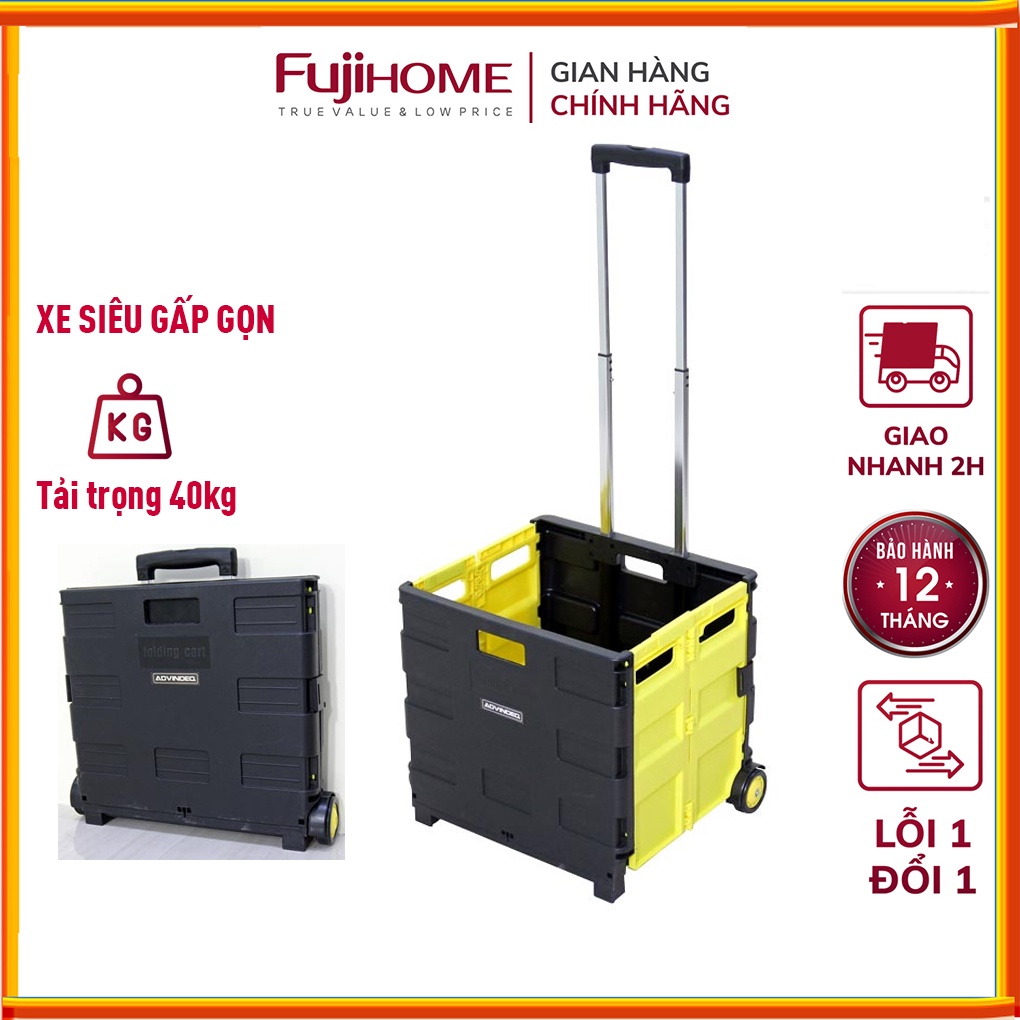 Xe kéo hàng đi chợ siêu thị 40kg rút gọn nhập khẩu ADVINDEQ HT-SP02, Xe đẩy hàng hình hộp vali xếp gọn trên ô tô đa năng