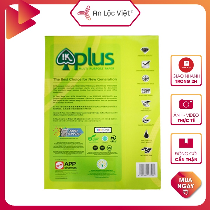 Giấy A4 IK Plus 70 gsm 500 tờ chính hãng