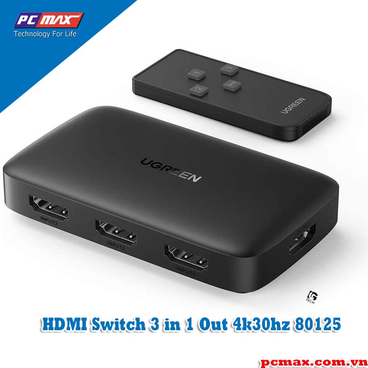 Switch gộp HDMI 3 vào 1 Full HD  4k/30hz Ugreen 40234 80125 - Hàng chính hãng