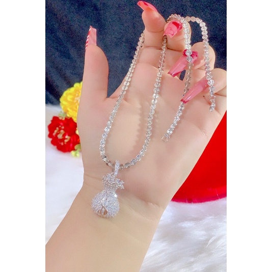 Dây chuyền nữ mặt túi tiền chạm xoàn dát bạch kim cao cấp mẫu mới về