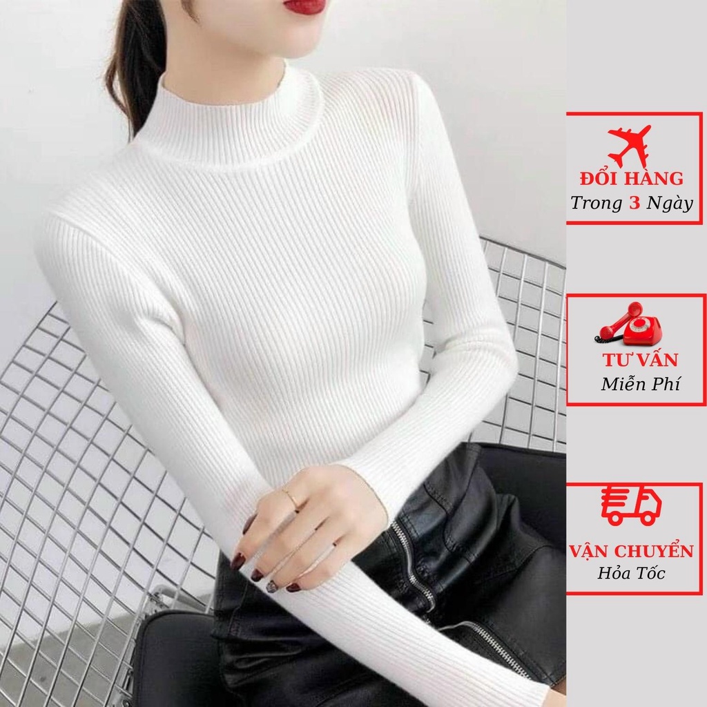 Áo len gân tăm nữ cao cổ lọ màu trơn basic dài tay dáng ôm body giữ nhiệt ulzzang Hàn Quốc
