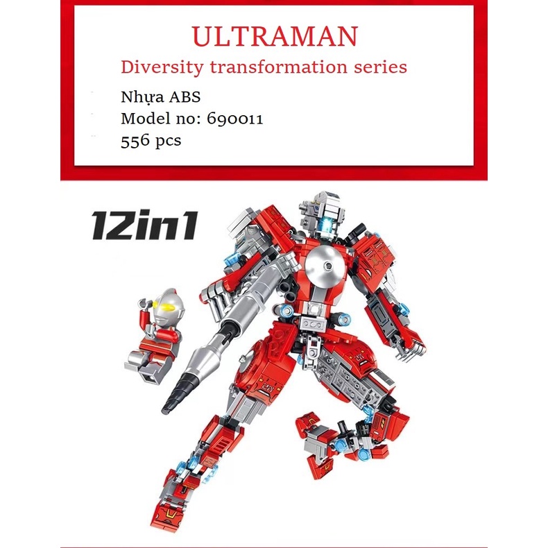 Bộ đồ chơi lắp ráp lego robot lego siêu anh hùng Ultraman Panlos 12 trong 1 với 556 chi tiết nhựa ABS cao cấp