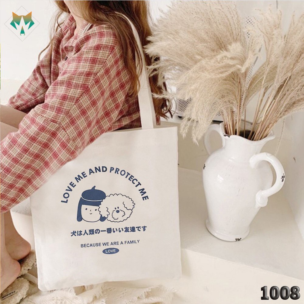 Túi Đeo Vai Tote Vải Canvas Cao Cấp 1008 462 Love Me And Protect Me Dạo Phố Cực Đẹp