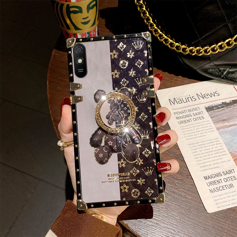 Ốp Điện Thoại Vuông Có Giá Đỡ Hình Gấu Cho Redmi 9 9A 9C 9T 10 note 8 Pro 9S Pro 10S Pro 11 Pro POCO X3 / X3FC X2 C3 M3