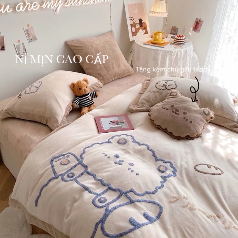 Set Bộ Vỏ Chăn Nỉ Nhung Cao Cấp Gấu Te.ddy Xinh Xắn -Shinbedding