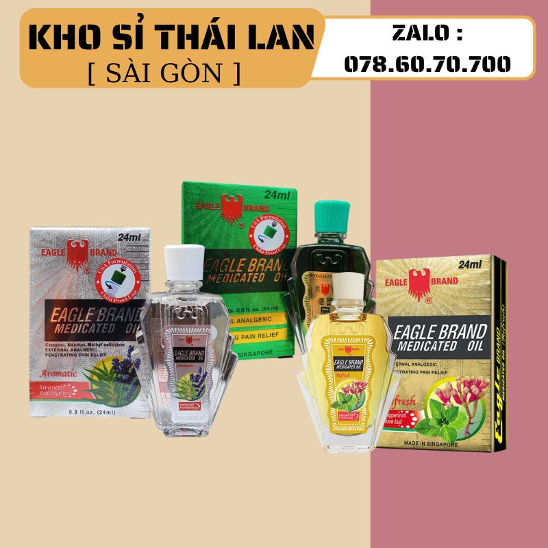 Dầu Con Ó 2 Nắp Eagle Brand Medicated Oil 24ml Chính Hãng Singapore