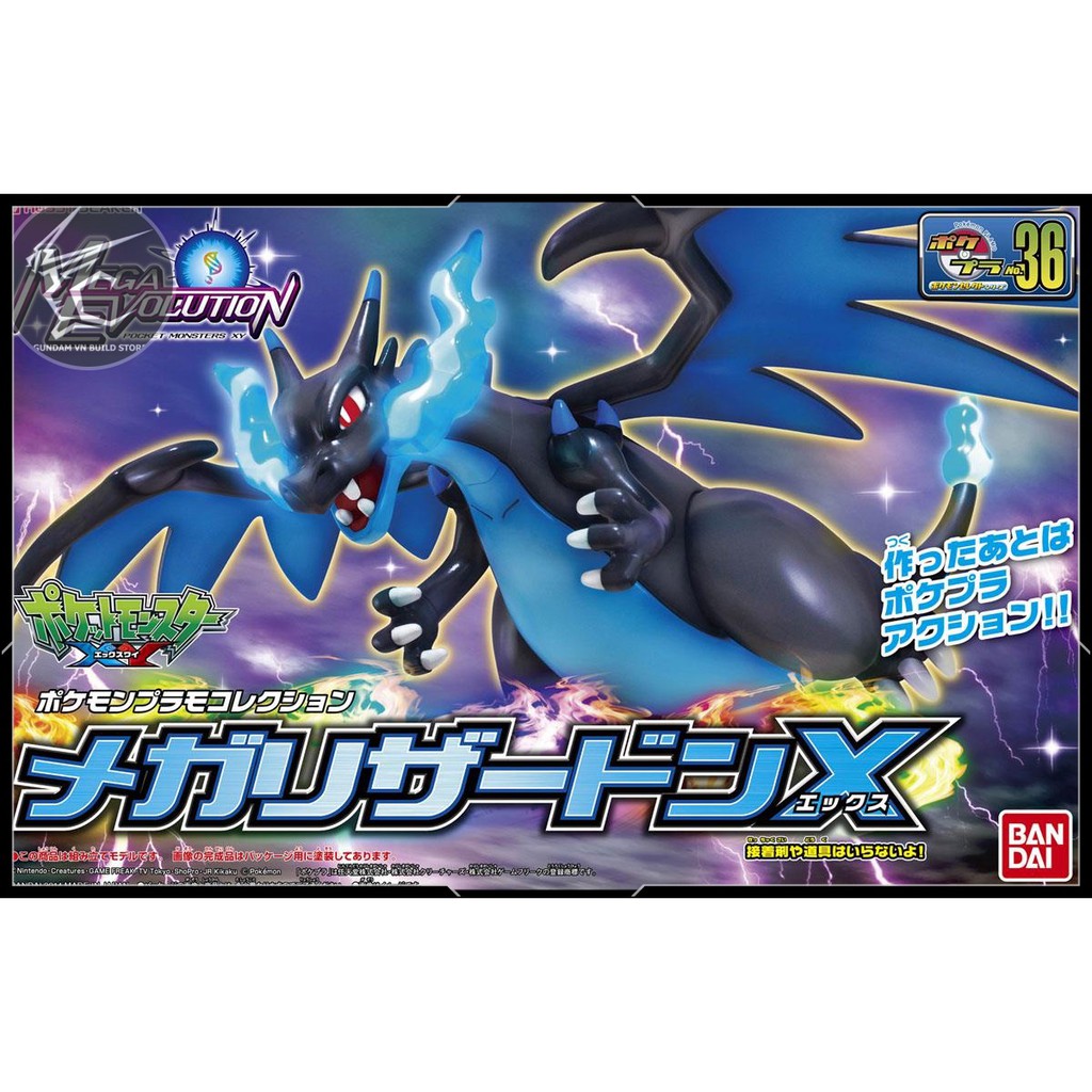 MÔ HÌNH LẮP RÁP BANDAI POKEMON PLAMO 36 MEGA CHARIZARD X - MEGA LIZARDON X