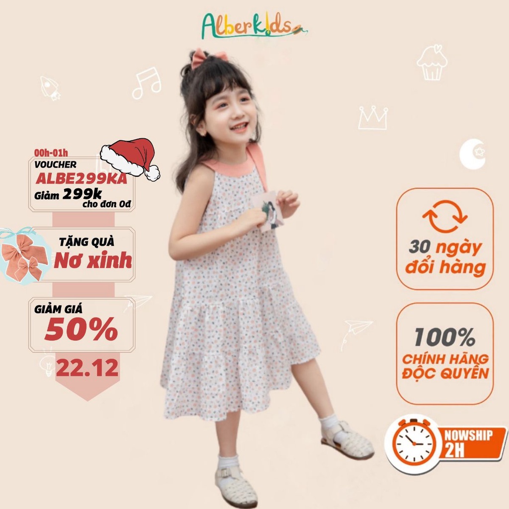 Váy bé gái ALBER KIDS 2 dây phối cổ hồng MISA DRESS xinh đẹp công chúa, trẻ em 2,3,4,5,6,7,8,9,10,11,12 Tuổi [V11]