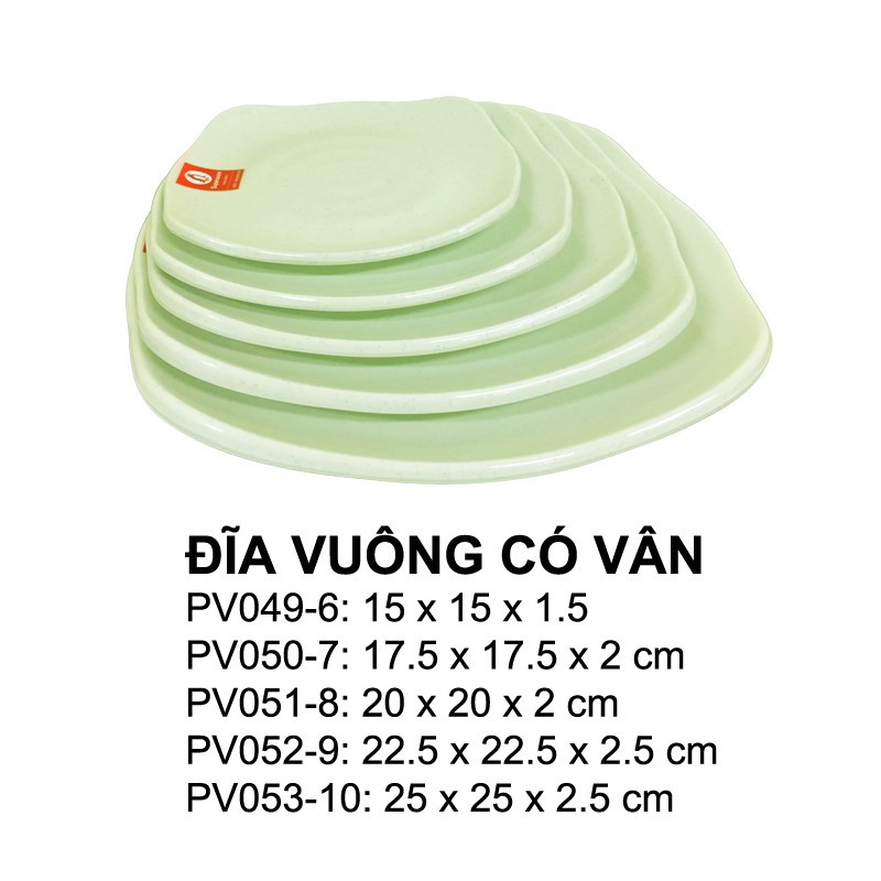 Đĩa Vuông Có Vân Nhựa Melamine Phíp Xanh Ngọc Nhiều Size Thương Hiệu Srithai