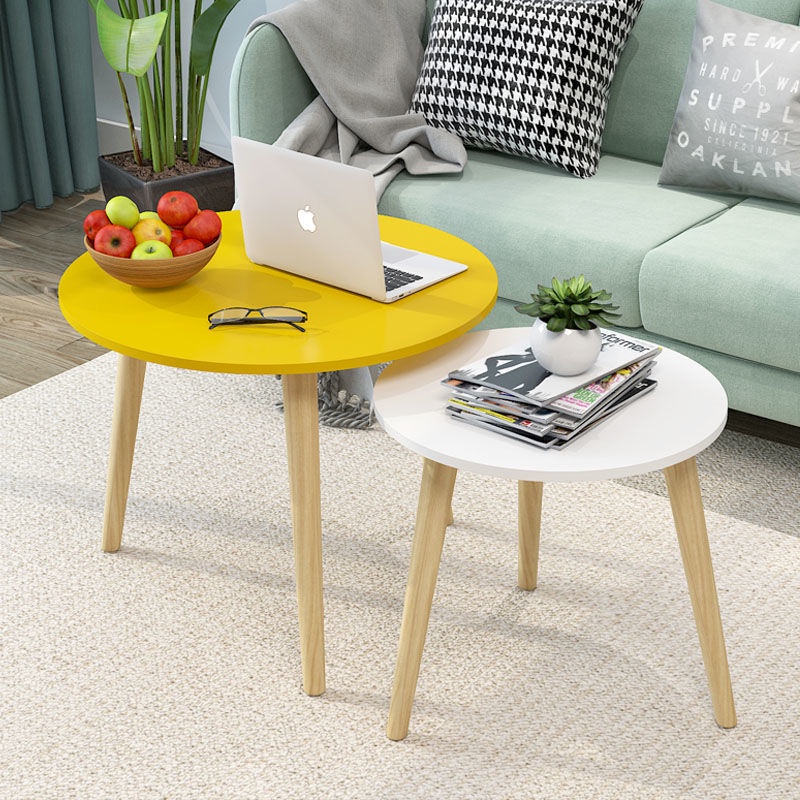 Bàn trà sofa tròn chân gỗ sồi trang trí cực chill phòng khách thông minh màu Vàng- BT50M.05