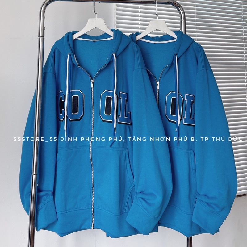 Áo Khoác nỉ bông COOI màu xanh form rộng unisex nam nữ
