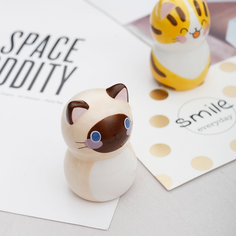 Set 6 mô hình mèo sứ nhiều màu phong cách Nhật Bản trang trí nhà cửa,phòng ngủ,bàn làm việc,góc học tập, quà tặng-Ráp