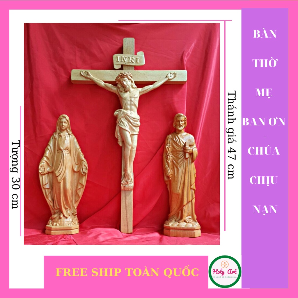 Chúa Giesu chịu nạn 30cm  Thánh giá cao treo 50cm , Tượng bằng gỗ, tượng thờ phụng