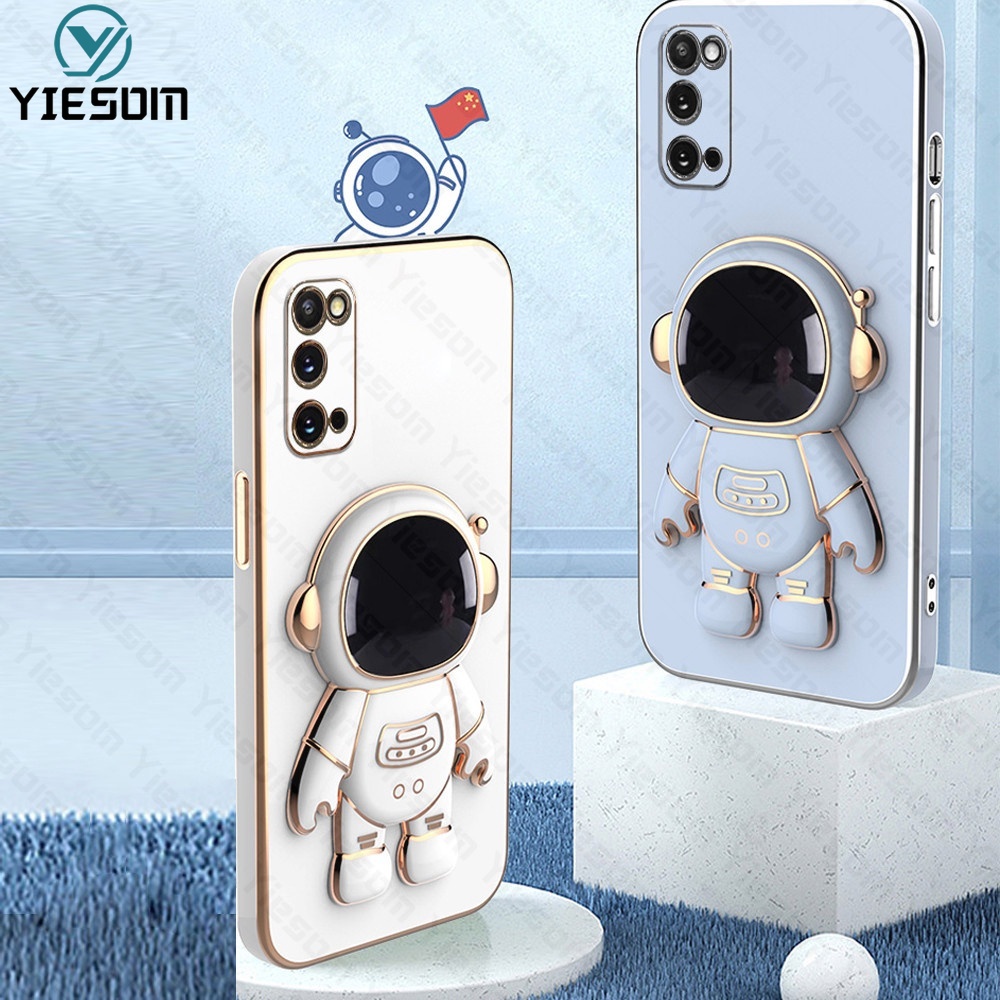 Ốp Điện Thoại Silicon Dẻo Mạ Màu Kèm Giá Đỡ Hình Phi Hành Gia Cho Samsung Galaxy S20 Ultra S20 FE S20 S10 Plus Note 20 Ultra