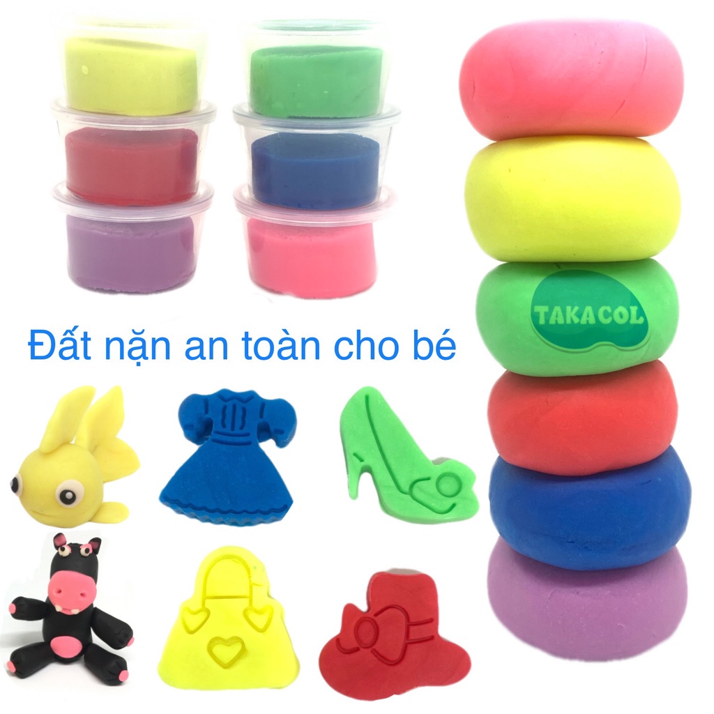 Bộ 6 Màu Đất Nặn Làm Từ 100% Bột Mì Không Khô, Không Dính Hàng Việt Nam Có Hộp Đựng Tiện Lợi An Toàn Cho Bé H6M