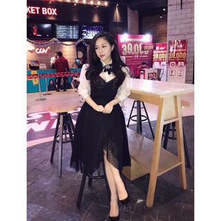 ⚡️set áo sơ mi tay phồng + đầm xoè yếm