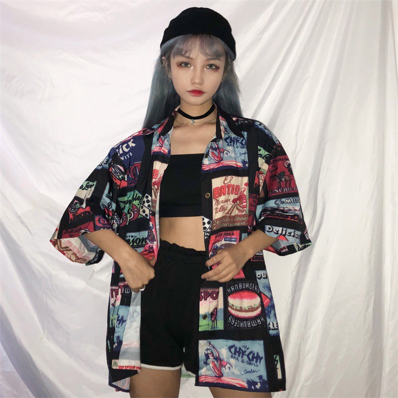 Áo sơ mi dáng rộng tay lỡ in họa tiết phong cách Hàn Quốc năng động cho nữ | BigBuy360 - bigbuy360.vn