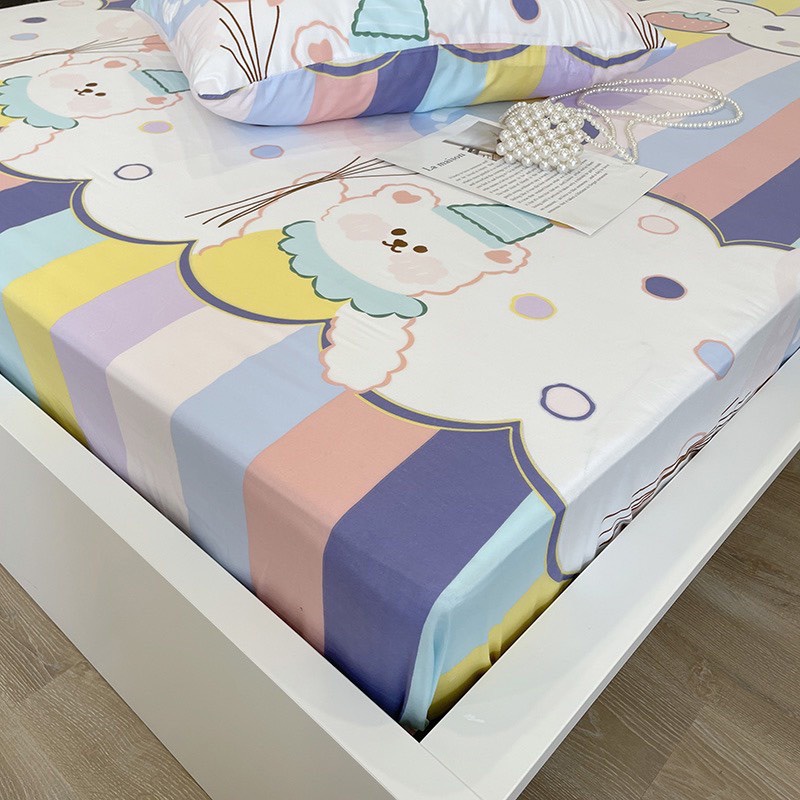 Set ga gối cotton poly nhập khẩu gấu cầu vồng vải mềm đẹp