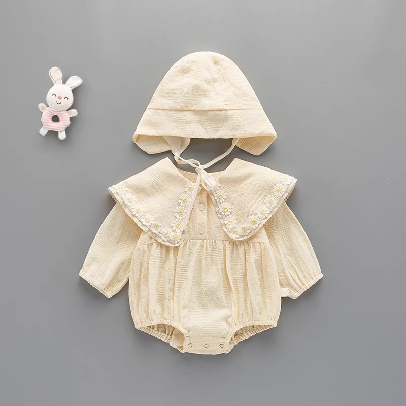 Váy body cổ bèo hoa cúc tặng kèm mũ bèo Hàng Cao Cấp loại 1 cho bé gái