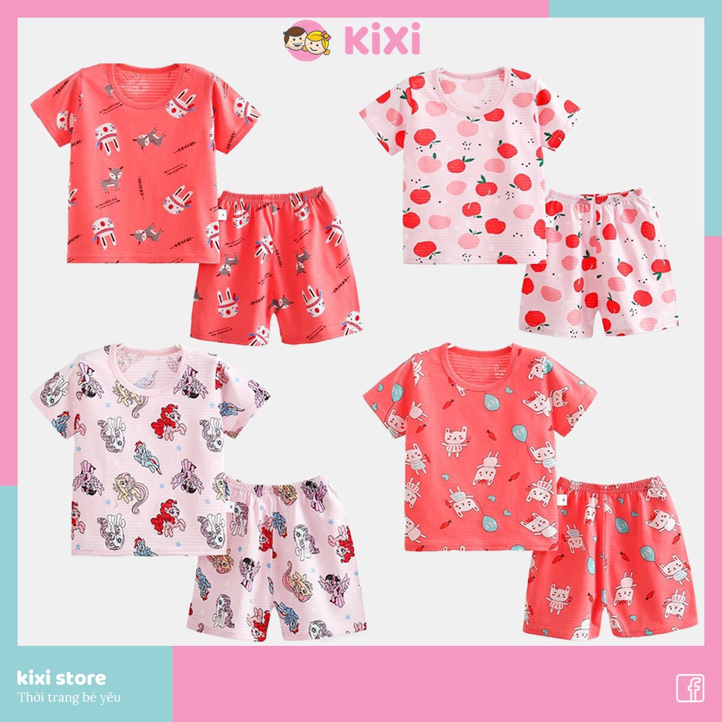 Đồ bộ bé trai bé gái KIXI bộ cộc tay cotton sợi tre mềm mịn thấm mồ hôi màu sáng hoạ tiết đẹp quần áo cho bé CMQA18