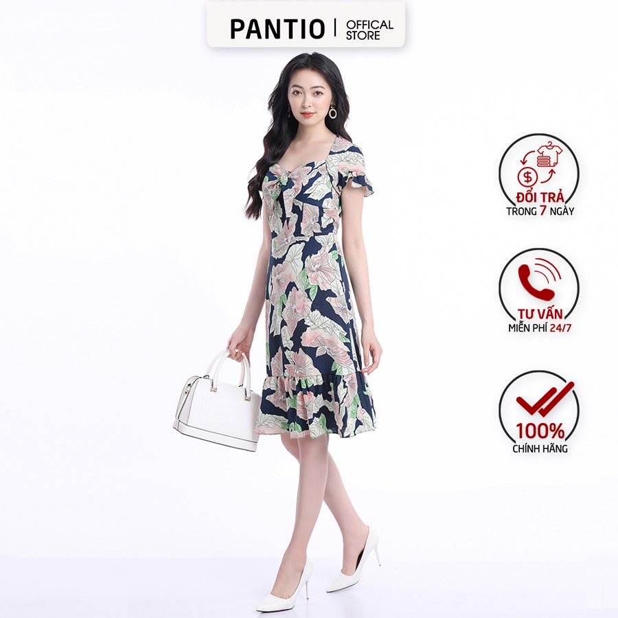 Đầm công sở hoạ tiết hoa dáng xoè FDC12590 - PANTIO