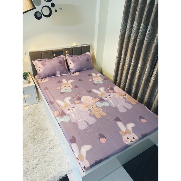 Trọn bộ 5 món chăn ga gối set hè và set phao hàng Việt Nam mẫu Thỏ Tím Stella