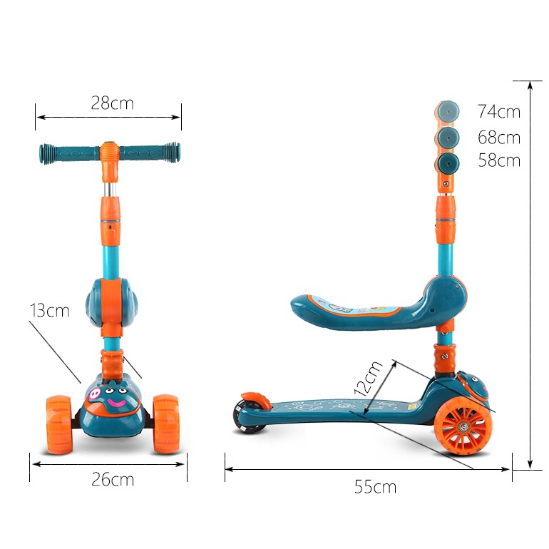 Xe Trượt Scooter  Đa Năng Phát Sáng Cho Bé Từ 2 Đến 8 Tuổi - Xe Thăng Bằng Có Nhạc, Ghế Nhún Cho Trẻ