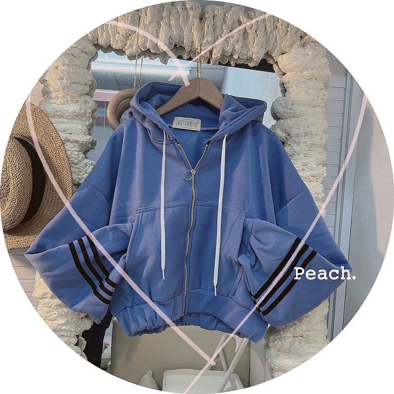 Áo KHOÁC Croptop Thể Thao TAY PHỒNG 3 Sọc Có Mũ Ulzzang Unisex Hot Hit