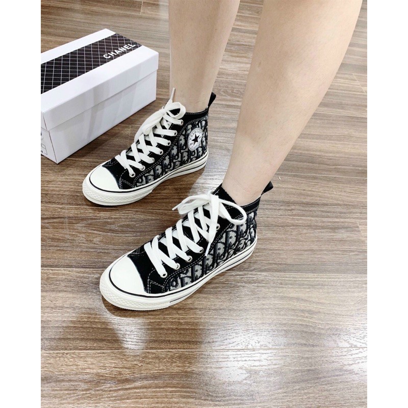 Giày thể thao Bata Sneaker Ulzzang hàng Quảng Châu cao cấp cổ cao màu đen phối họa tiết form cơ bản chất liệu vải bố