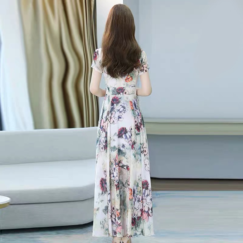 Đầm Dài Dáng Suông Tay Cộc Mùa Hè Bằng Lụa Băng Cổ Điển Kiểu Pháp Hàng Mới 2021