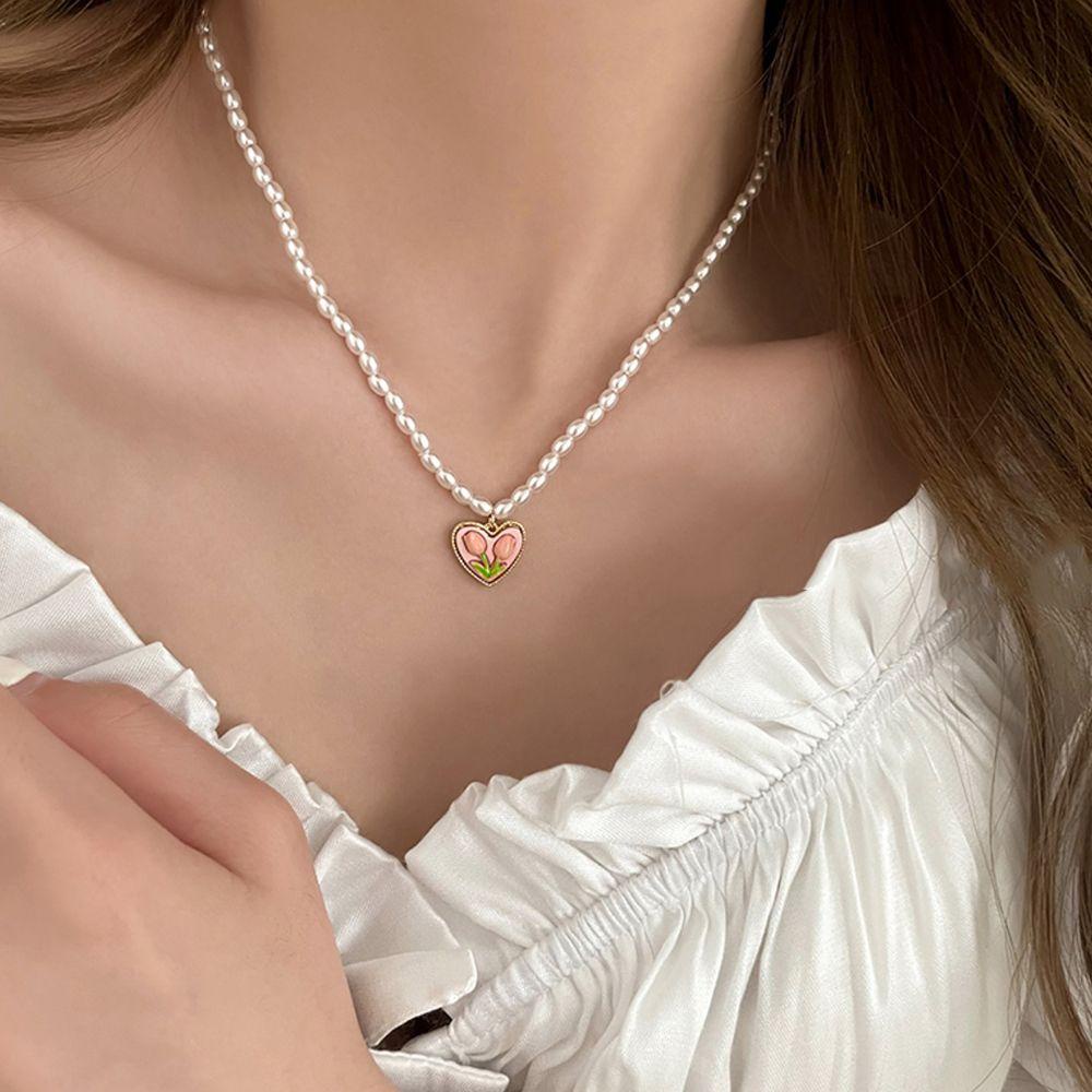 Vòng cổ Mặt Hình Hoa Tulip Trái Tim Thời Trang Cho Nữ