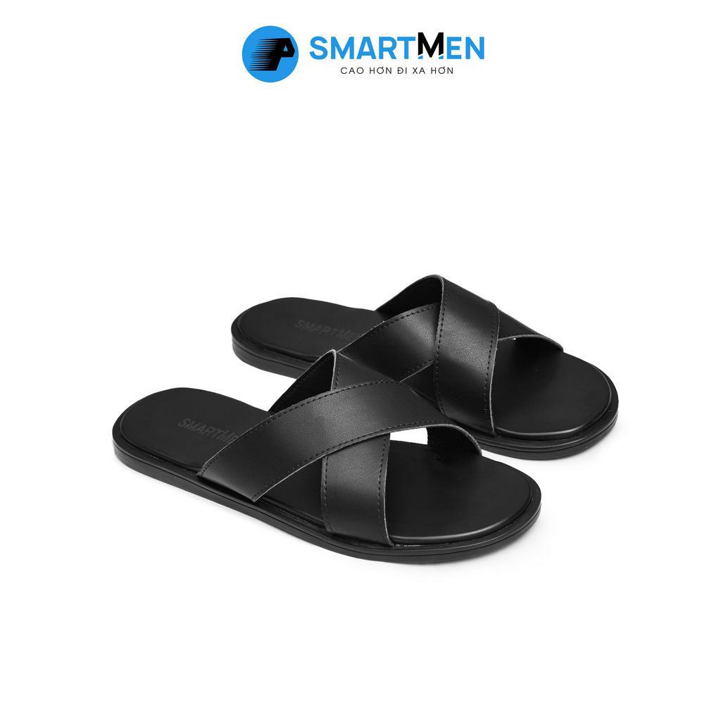 Dép da nam quai chéo da bò cao cấp SMARTMEN DE-05 Đen
