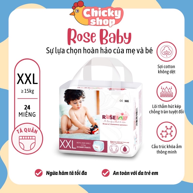 Bỉm quần ROSE BABY size XXL 24 miếng (&gt;15kg)