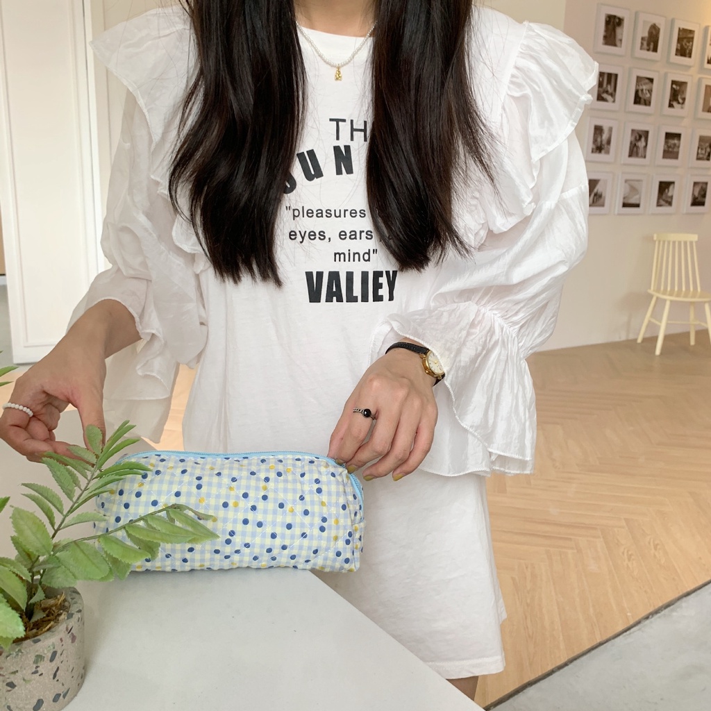 Túi Đựng Bút / Son Môi / Mỹ Phẩm Họa Tiết Hoa Nhỏ Xinh Thời Trang Cho Bạn Gái