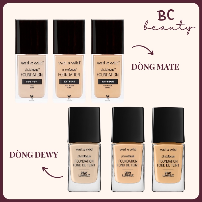 [CAM KẾT CHÍNH HÃNG] Kem nền Wet N Wild Photo Focus Foundation (MATTE&DEWY) cho lớp nền tự nhiên, lâu trôi