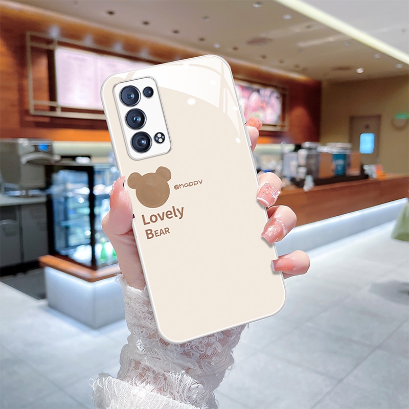 OPPO Reno7Z 5G Reno5/6 Pro Ốp Điện Thoại Mặt Kính In Hình Gấu Cho FindX5 Pro FindX3 A8 / A53 / F11 / A52 / A72 / A92 / A9 2020