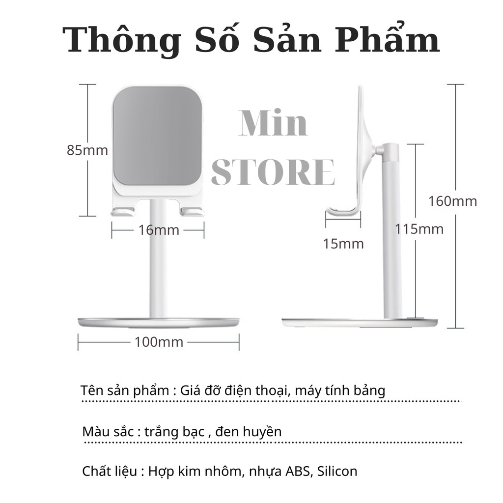 Giá Đỡ Điện Thoại/Máy Tính Bảng Chất Liệu Hợp Kim Nhôm Cao Cấp - Hàng Chất Lượng - Min STORE