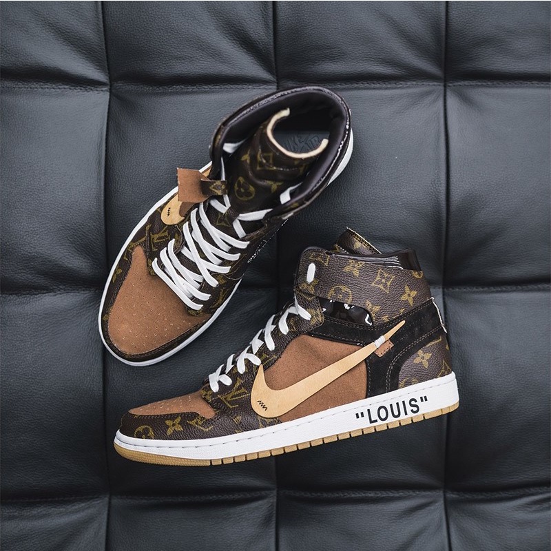 Giày thể thao JD1 LV cao cổ mới 2022, Giày sneaker Jordan 1 mix LV bản mới nam nữ FullBoxBill