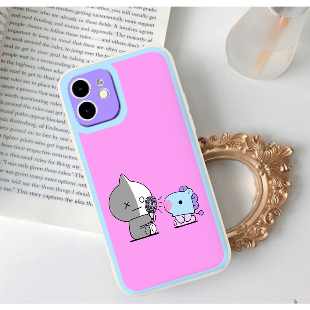 Ốp iphone - Ốp lưng iphone cạnh vuông viền camera đôi bạn cầm quạt dành cho ip 6 đến 14promax - ng169