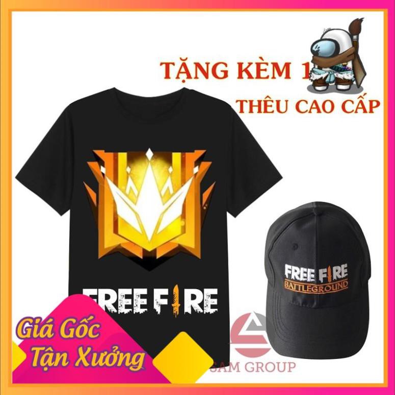 Combo áo thun tặng nón Free Fire Tặng 1 nón Free Frie khi mua 1 áo thun đen in hình Rank thách đấu