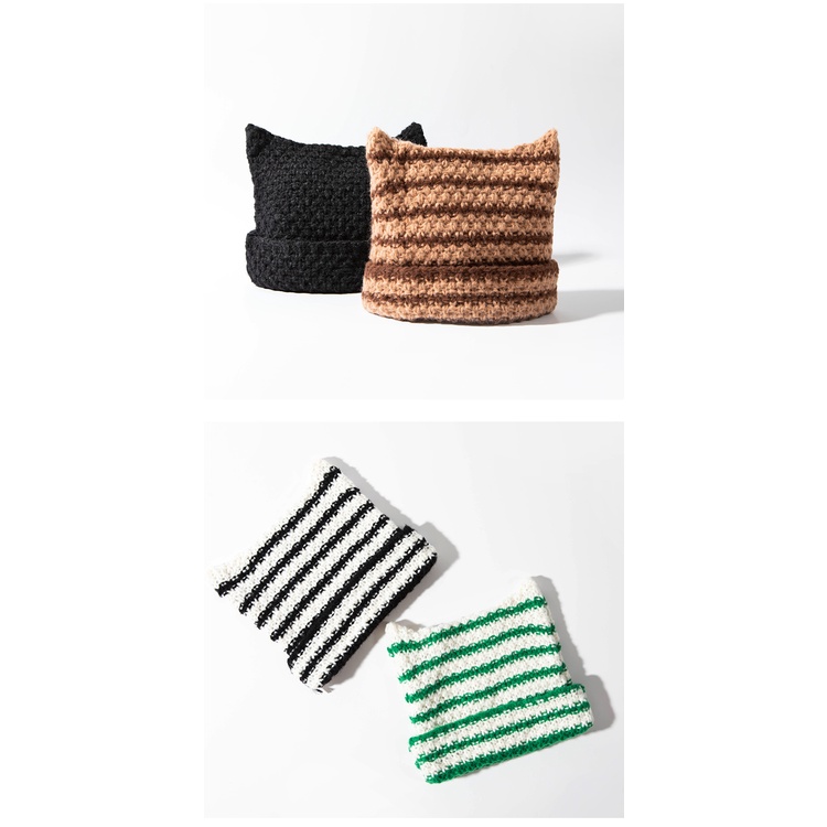 Nón Len Họa Tiết Kẻ Sọc Thời Trang Thu Đông Hàn Quốc Mới Cho Nữ